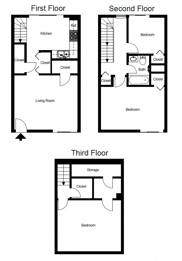 Floor plan for 3 beds, 1 bath, 1063 sqft